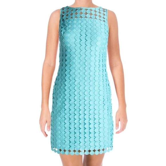Lauren Ralph Lauren‎ Melia Dot Lace Sheath Dress in Turquoise Size 10 - Picture 1 of 9